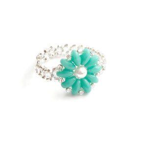 Handmade Mint Green Beaded Flower Ring